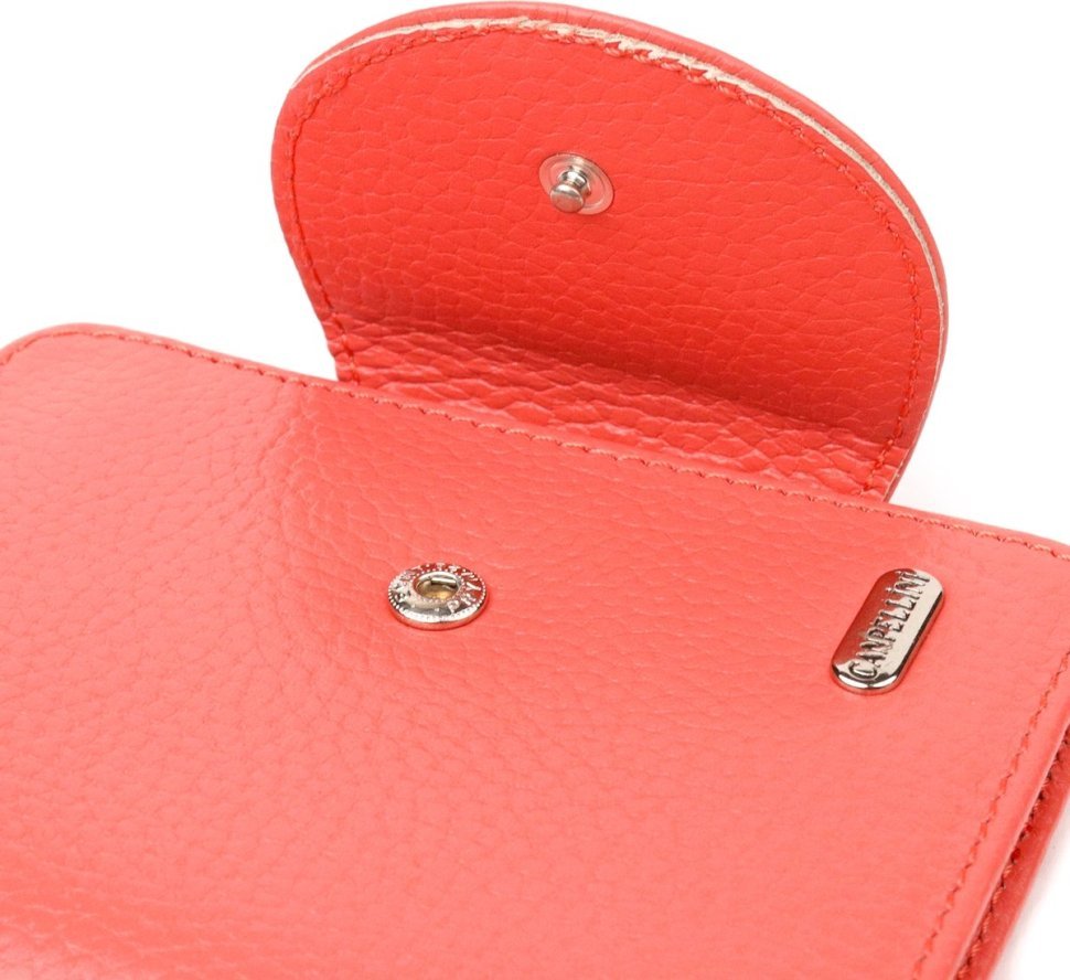 Кораловий жіночий гаманець із натуральної шкіри на кнопці CANPELLINI (2421669)