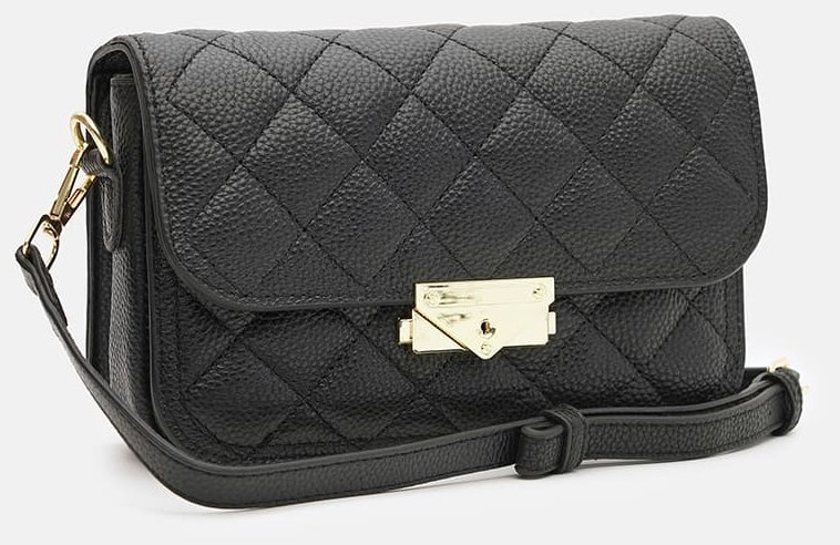Компактная женская сумка из стеганой кожи с плечевым ремнем Borsa Leather 108877 на защелке modnotak фото №2