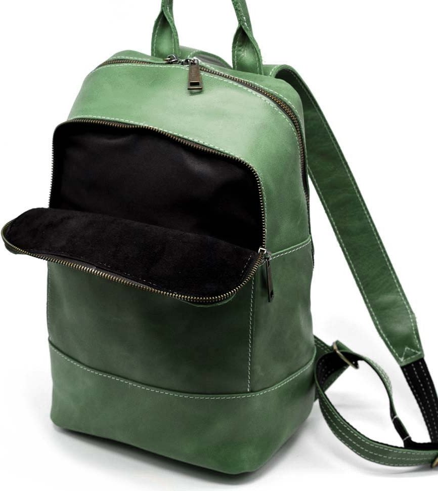 Женский просторный зеленый рюкзак из натуральной кожи крейзи хорс TARWA (21748)
