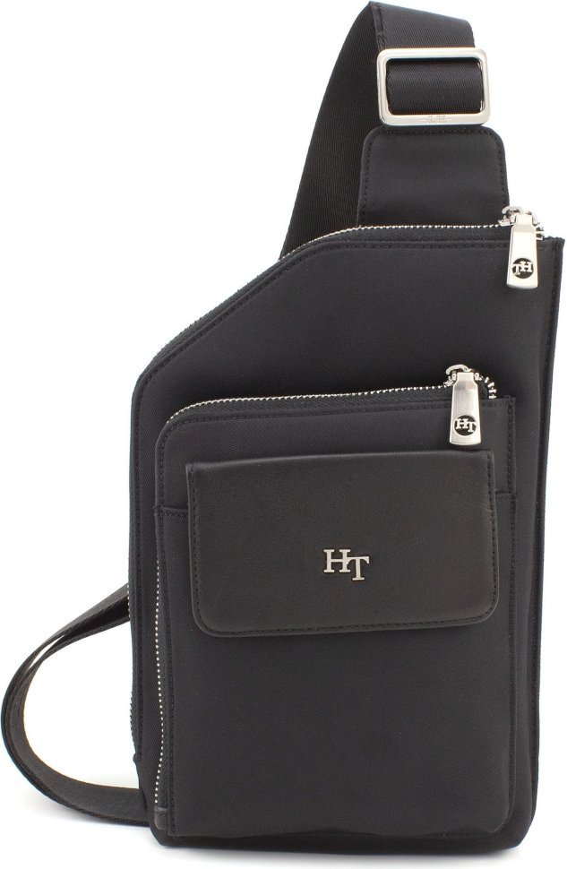 Фирменная качественная мужская текстильная сумка слинг H.T (59077)