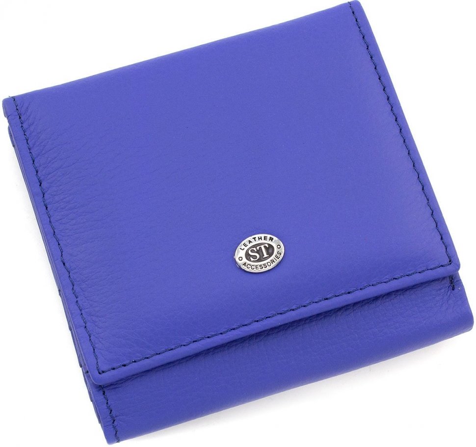 Шкіряний жіночий гаманець синього кольору в горизонтальному форматі ST Leather (15327)