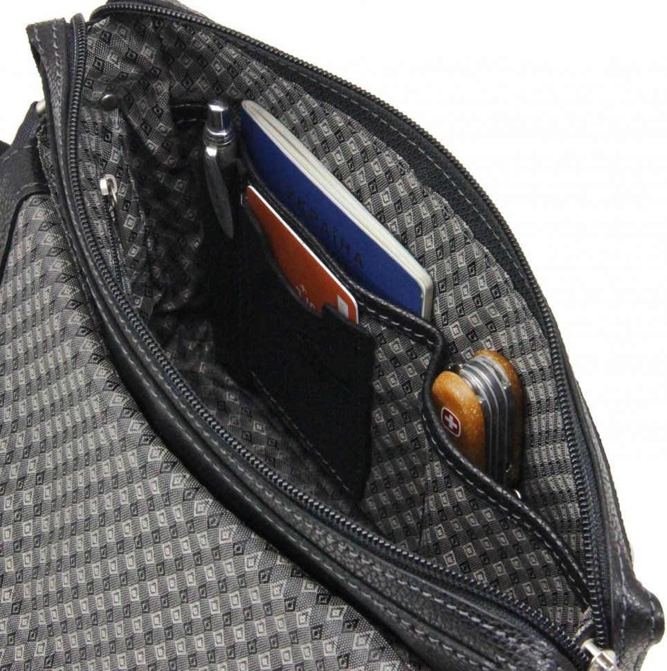 Чоловіча шкіряна сумка мініатюрного розміру в чорному кольорі Tom Stone (14001)