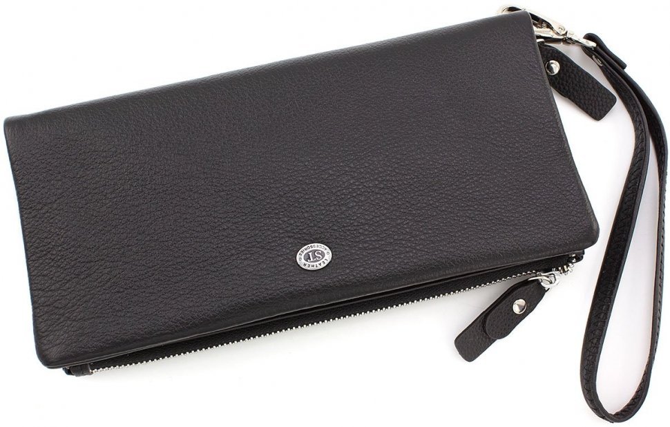 Чорний гаманець-клатч з м'якої натуральної шкіри на дві блискавки ST Leather (15408)