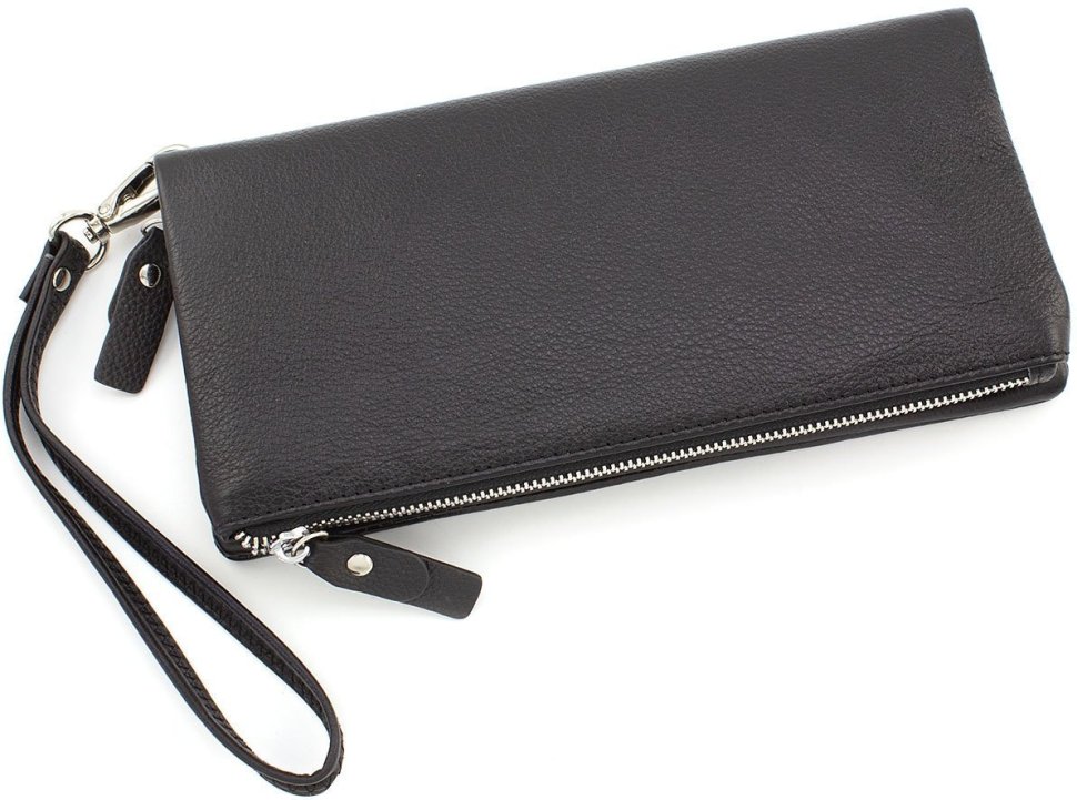 Чорний гаманець-клатч з м'якої натуральної шкіри на дві блискавки ST Leather (15408)