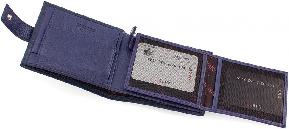 Синій чоловічий гаманець зі шкіри високої якості з блоком під документи KARYA (15586)