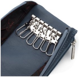 Вместительная ключница из натуральной гладкой кожи синего цвета на два отделения KARYA 69777