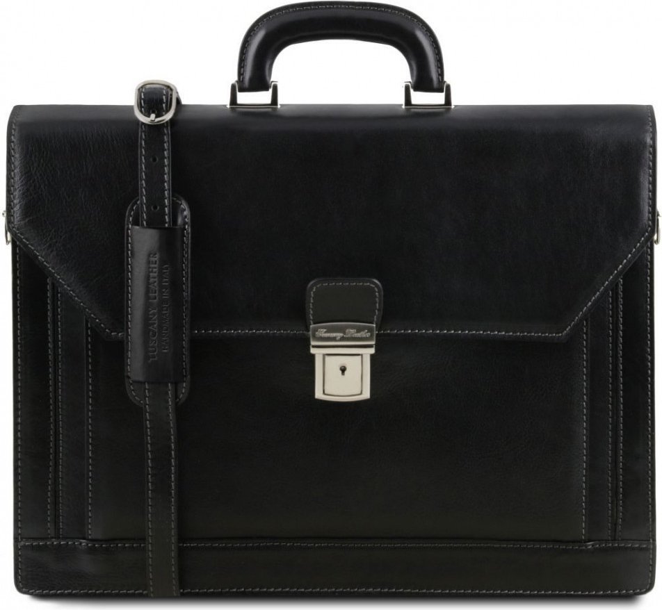 Кожаный черный мужской портфель на два отделения Tuscany Leather (21796)