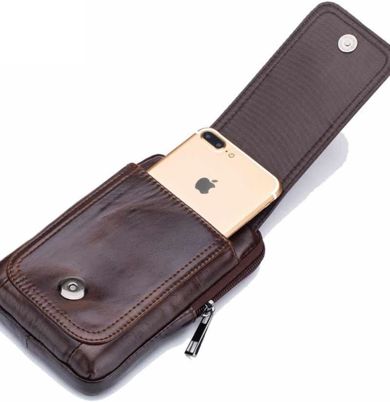 Компактна чоловіча сумка-чохол для телефону з коричневої шкіри на пояс Bull (19706)