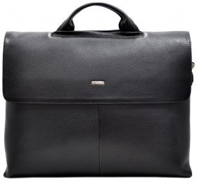 Діловий чоловічий портфель із натуральної шкіри флотар чорного кольору Desisan 80278