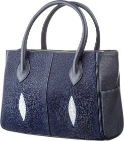 Синяя сумка из фактурной кожи морского ската с фиксацией на молнию STINGRAY LEATHER (024-18611)