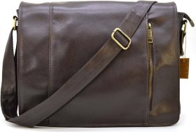 Велика чоловіча сумка-месенджер із натуральної коричневої шкіри з клапаном TARWA (21684)
