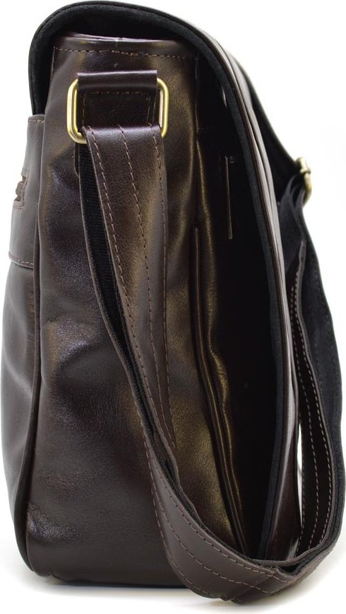 Большая мужская сумка-мессенджер из натуральной коричневой кожи с клапаном TARWA (21684)