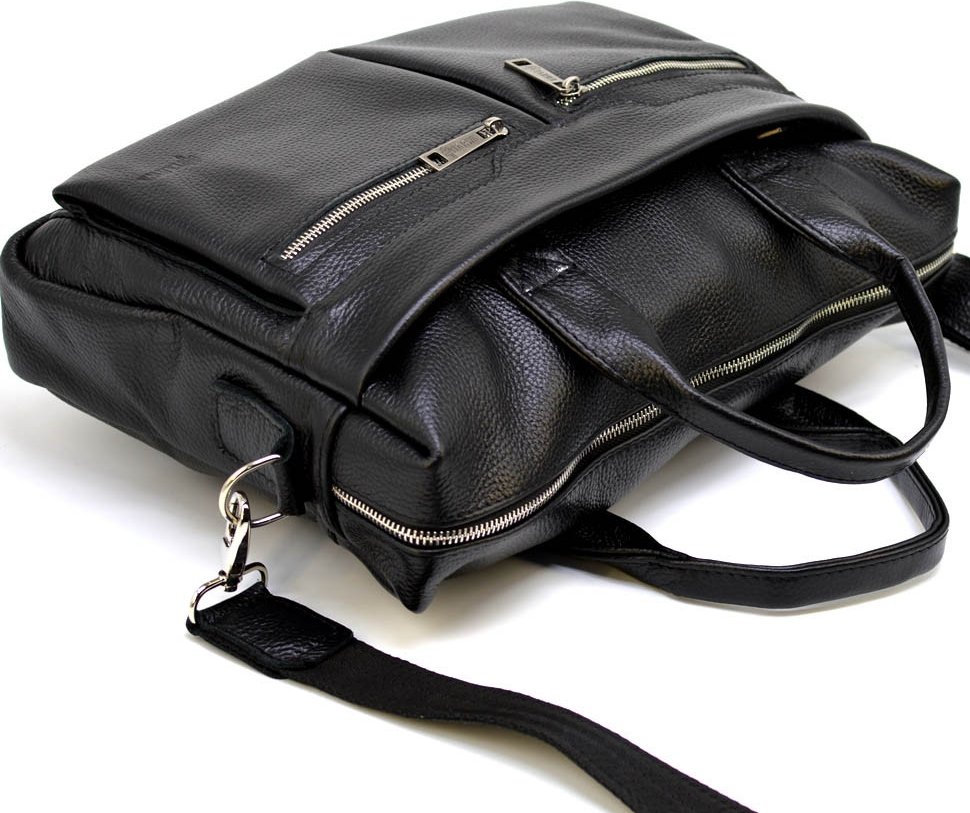Чорна сумка для ноутбука та документів зі шкіри флотар TARWA (21733)