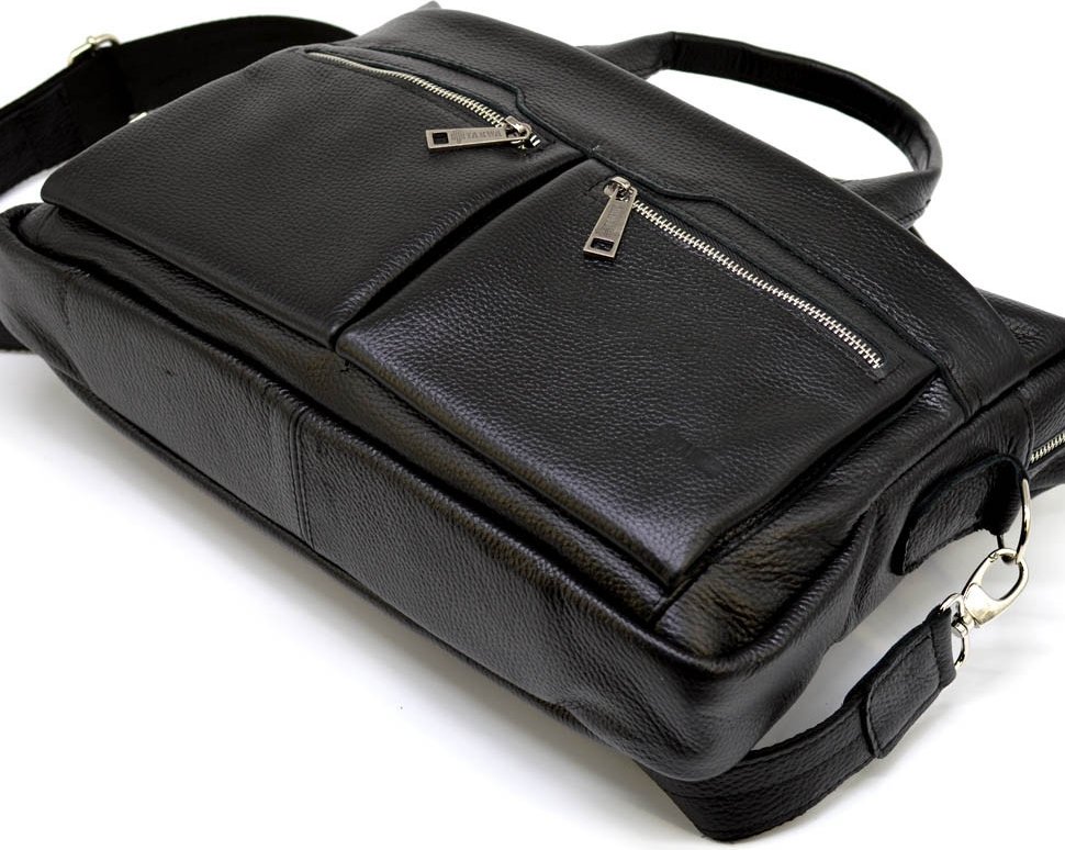 Чорна сумка для ноутбука та документів зі шкіри флотар TARWA (21733)