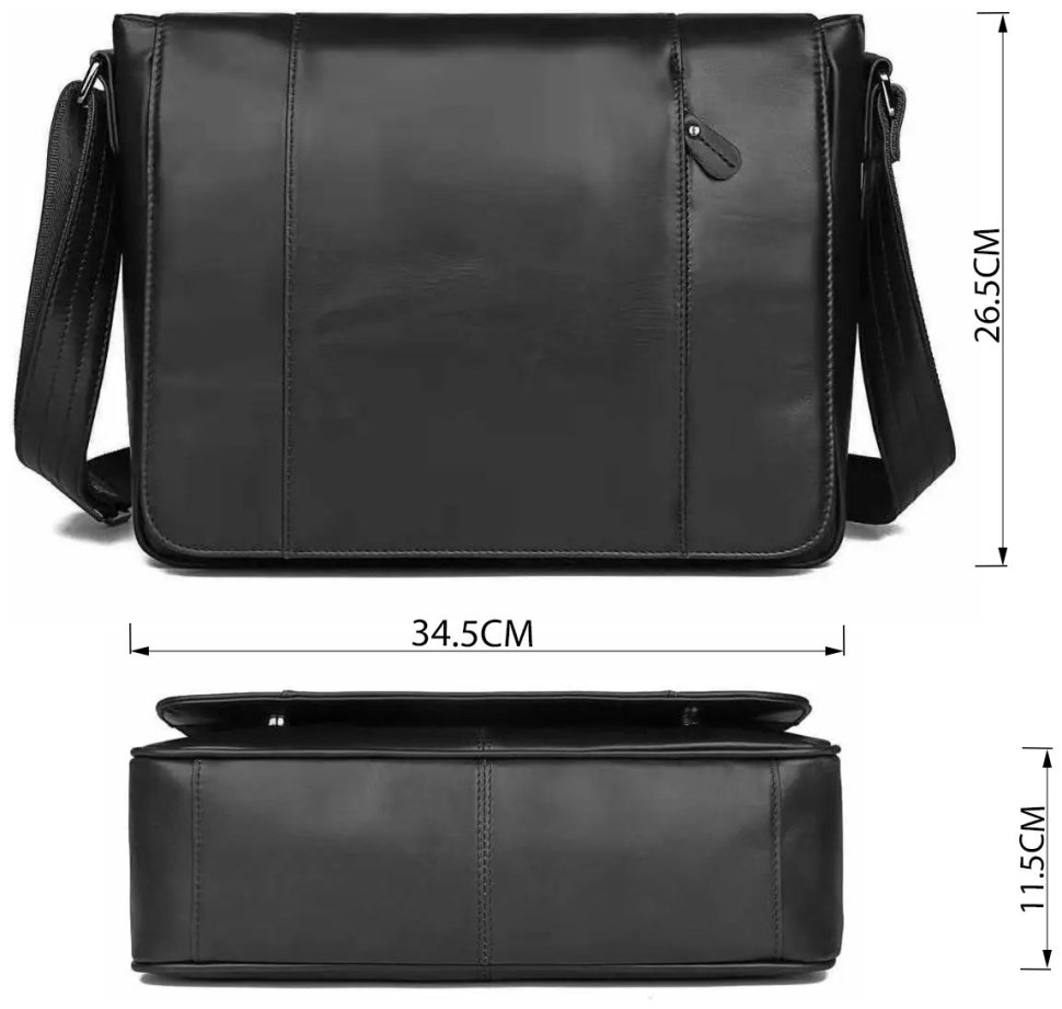 Чоловіча чорна сумка-месенджер із натуральної шкіри високої якості Vintage (20435)