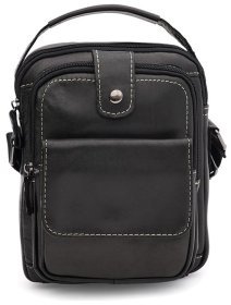 Мужская сумка-барсетка маленького размера из черной кожи с светлой строчкой Keizer 71678