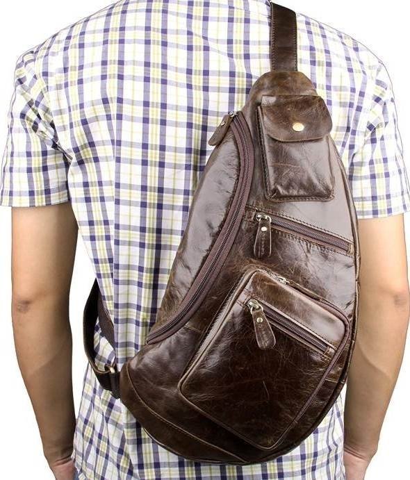 Повсякденна чоловіча сумка-рюкзак з натуральної шкіри коричневого кольору VINTAGE STYLE (14560)