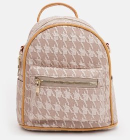Бежевый женский рюкзак из экокожи с принтом гусиная лапка - Monsen 71778