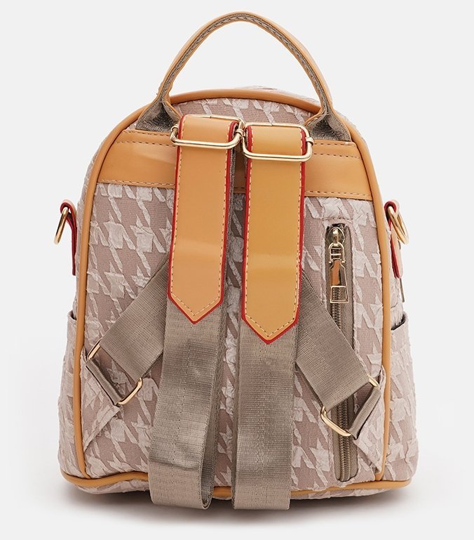 Бежевый женский рюкзак из экокожи с принтом гусиная лапка - Monsen 71778 modnotak фото №4