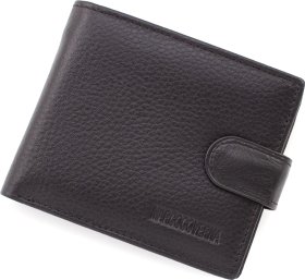 Черное мужское портмоне маленького размера из натуральной кожи с фиксацией Marco Coverna (21589)