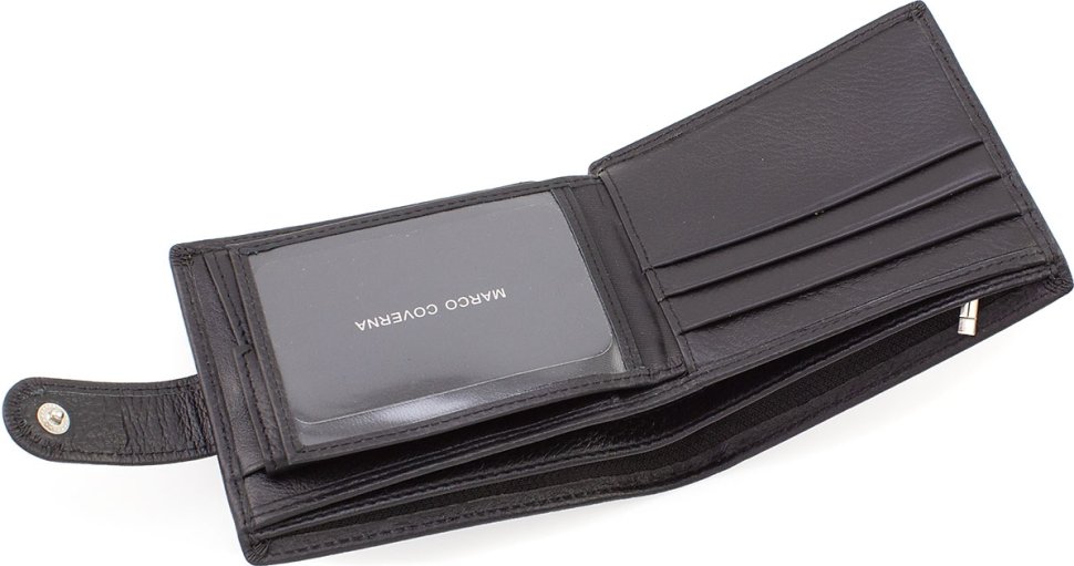 Чорне чоловіче портмоне маленького розміру з натуральної шкіри з фіксацією Marco Coverna (21589)
