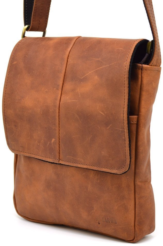 Мужская повседневная сумка через плечо из матовой кожи рыжего цвета TARWA (19774)