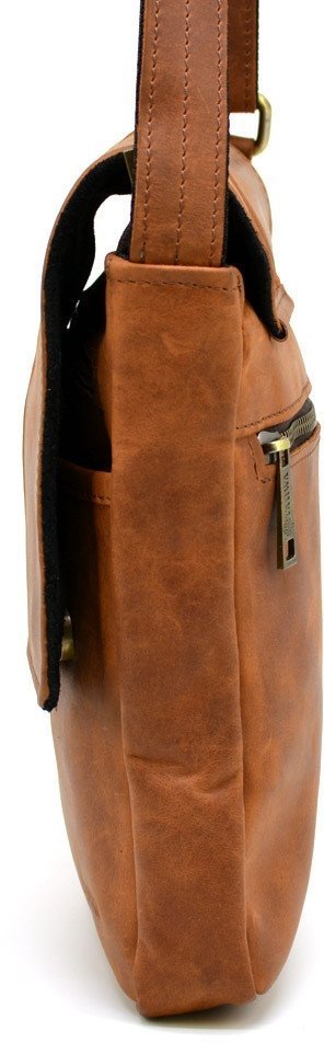 Мужская повседневная сумка через плечо из матовой кожи рыжего цвета TARWA (19774)
