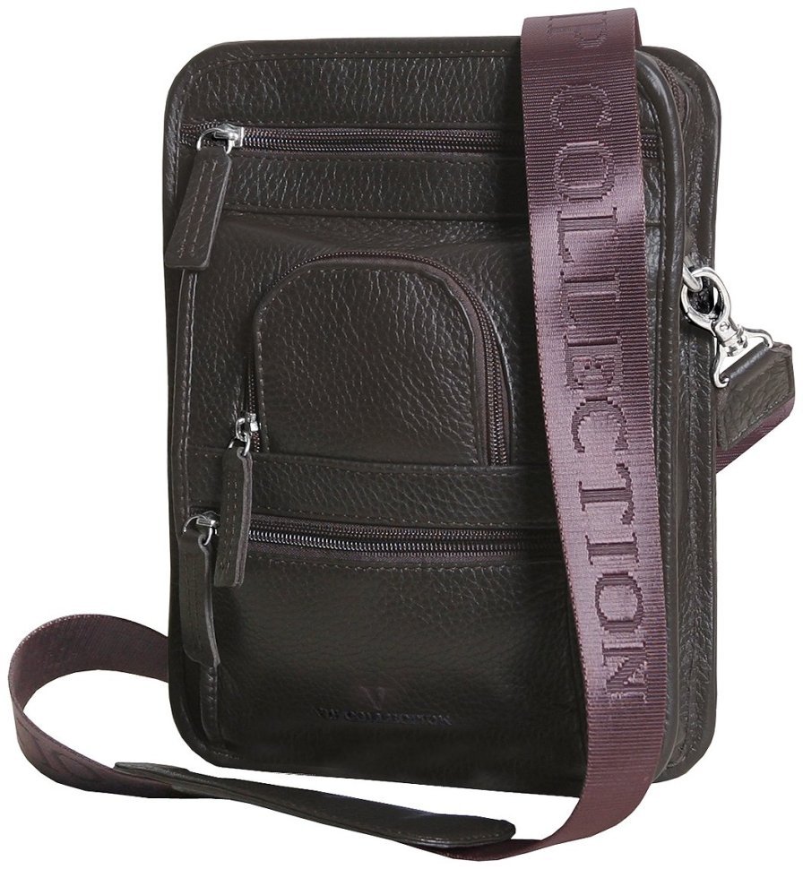 Повсякденна чоловіча сумка через плече із фактурної шкіри коричневого кольору Vip Collection 102378 фото №1 Повсякденна чоловіча сумка через плече із фактурної шкіри коричневого кольору Vip Collection 102378 modnotak фото №1