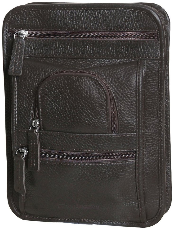 Повсякденна чоловіча сумка через плече із фактурної шкіри коричневого кольору Vip Collection 102378 фото №2 Повсякденна чоловіча сумка через плече із фактурної шкіри коричневого кольору Vip Collection 102378 modnotak фото №2