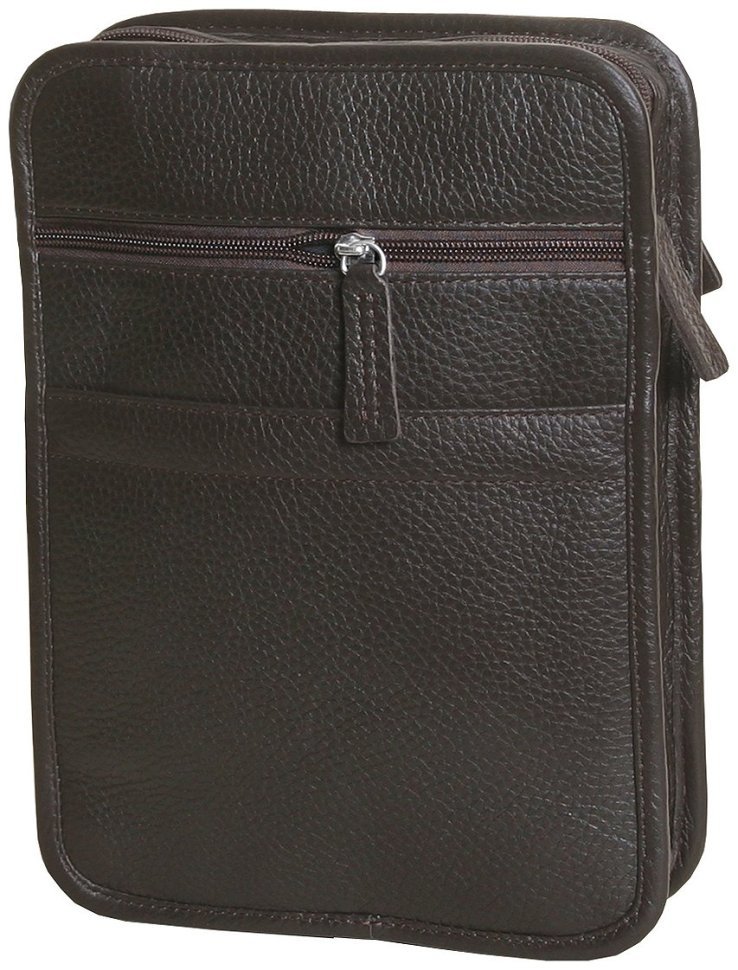 Повсякденна чоловіча сумка через плече із фактурної шкіри коричневого кольору Vip Collection 102378 фото №3 Повсякденна чоловіча сумка через плече із фактурної шкіри коричневого кольору Vip Collection 102378 modnotak фото №3