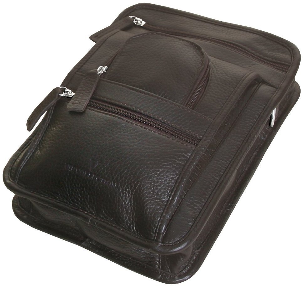 Повсякденна чоловіча сумка через плече із фактурної шкіри коричневого кольору Vip Collection 102378 фото №4 Повсякденна чоловіча сумка через плече із фактурної шкіри коричневого кольору Vip Collection 102378 modnotak фото №4