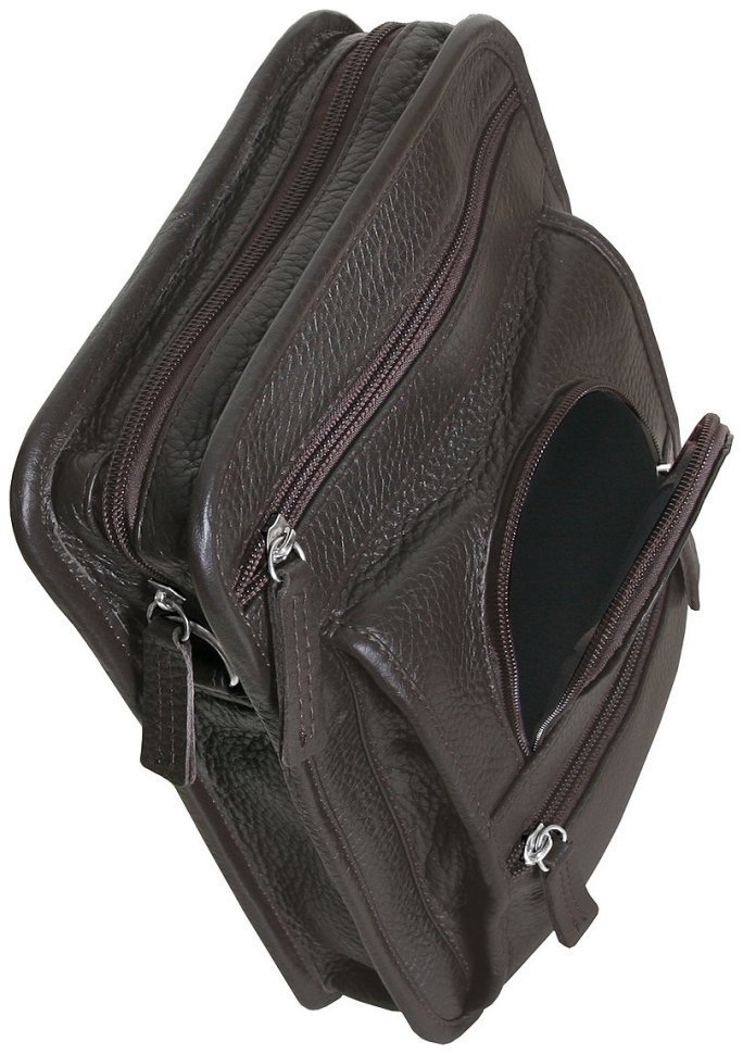 Повсякденна чоловіча сумка через плече із фактурної шкіри коричневого кольору Vip Collection 102378 фото №6 Повсякденна чоловіча сумка через плече із фактурної шкіри коричневого кольору Vip Collection 102378 modnotak фото №6