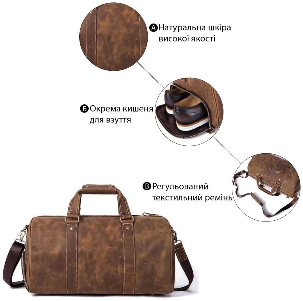 Дорожная сумка в стиле винтаж с карманом для обуви VINTAGE STYLE (14893) modnotak фото №9