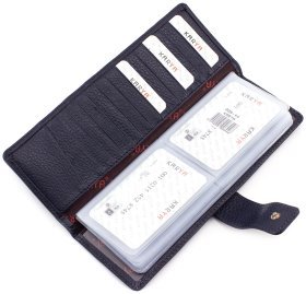 Синяя визитница двойного сложения из качественной кожи KARYA (006-44)