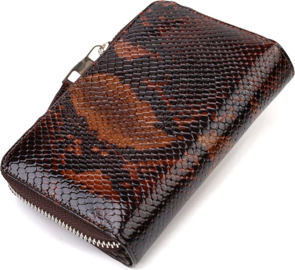 Різнобарвний жіночий гаманець середнього розміру з натуральної шкіри з тисненням під змію CANPELLINI (2421714)