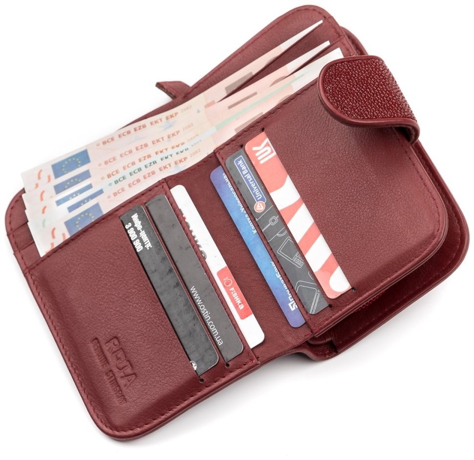 Кошелек женский из натуральной кожи морского ската STINGRAY LEATHER 103178 бордового цвета modnotak фото №3