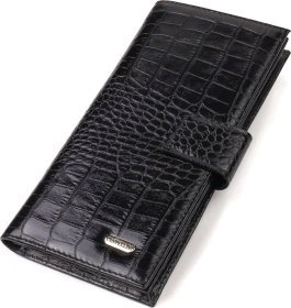 Вертикальный бумажник из натуральной черной кожи с тиснением под крокодила CANPELLINI (2421914)