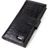 Вертикальний гаманець із натуральної чорної шкіри з тисненням під крокодила CANPELLINI (2421914) - 1