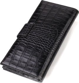 Вертикальний гаманець із натуральної чорної шкіри з тисненням під крокодила CANPELLINI (2421914)