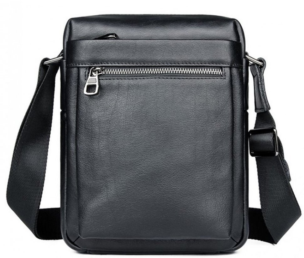 Мужская сумка-планшет через плечо из натуральной кожи черного цвета Tiding Bag (15761)