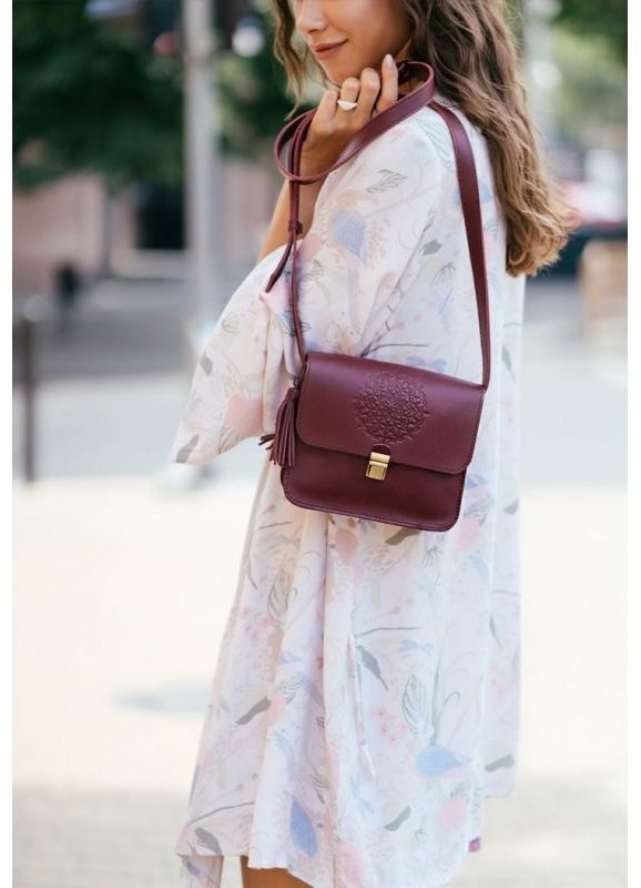 Шкіряне жіноче бохо-сумка в бордовому кольорі BlankNote Лілу (12654)