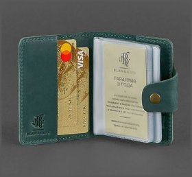 Винтажная визитница ручной работы из натуральной темно-зеленой кожи BlankNote (12224)