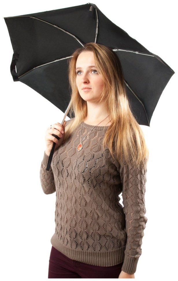 Мини зонт женский Fulton Tiny-1 L500 Black (Механика, складной, UPF 50+, однотонный черный) 93778 modnotak фото №9