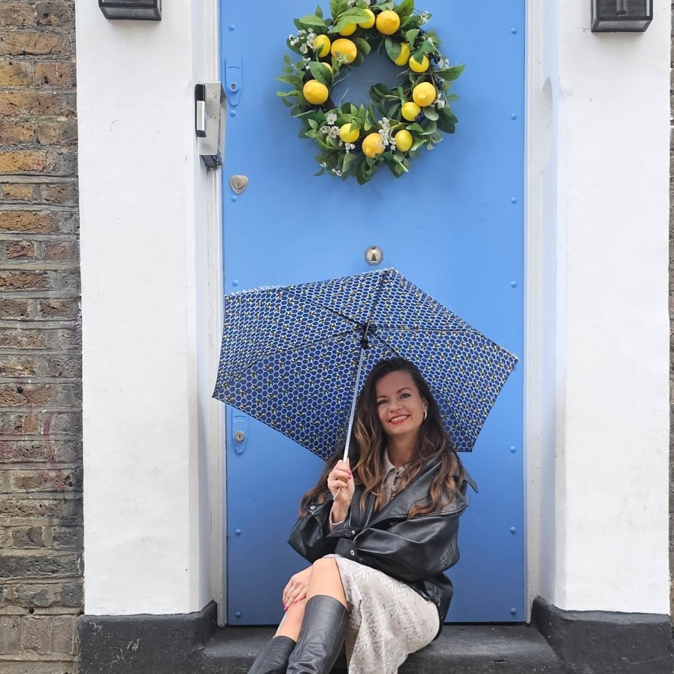 Женский зонт Fulton L905 Eco Planet Beehive (складной, механика, с защитой от ультрафиолета UPF 50+, синий с принтом пчелиных сот) 93978 modnotak фото №5