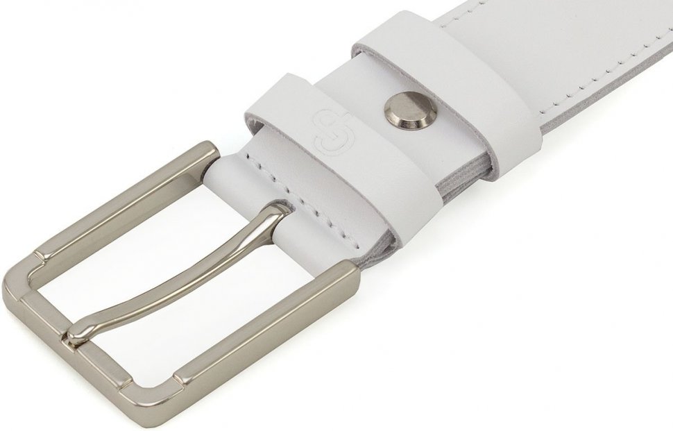 Белый ремень под брюки из натуральной кожи с лаконичной пряжкой Grande Pelle (35233) modnotak фото №2