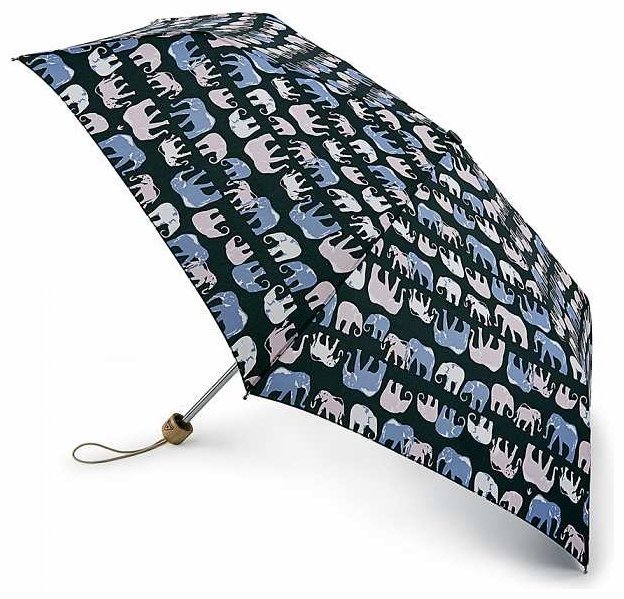 Женский зонт Fulton L918 Eco Planet Marching Elephants (механика, черная с принтом слонов, UPF 50+) 94078 modnotak фото №1