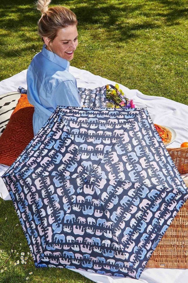 Женский зонт Fulton L918 Eco Planet Marching Elephants (механика, черная с принтом слонов, UPF 50+) 94078 modnotak фото №2