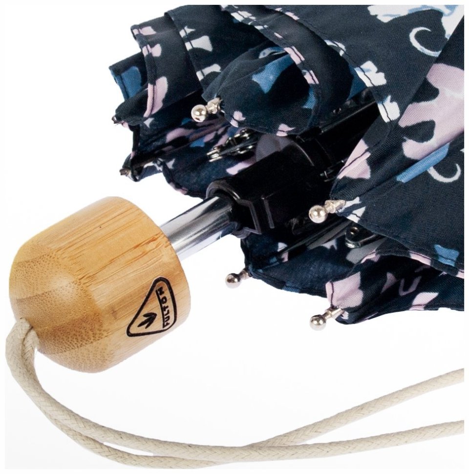 Женский зонт Fulton L918 Eco Planet Marching Elephants (механика, черная с принтом слонов, UPF 50+) 94078 modnotak фото №6