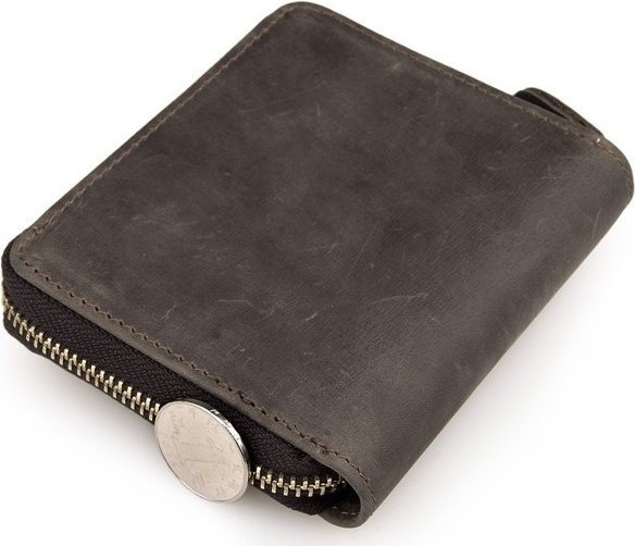 Середній чоловічий гаманець темно-коричневого кольору на блискавці Vintage (14224)