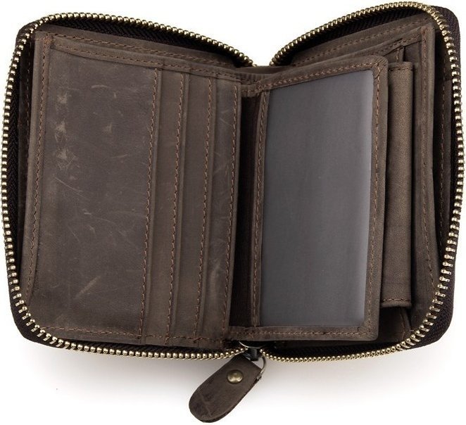 Середній чоловічий гаманець темно-коричневого кольору на блискавці Vintage (14224)